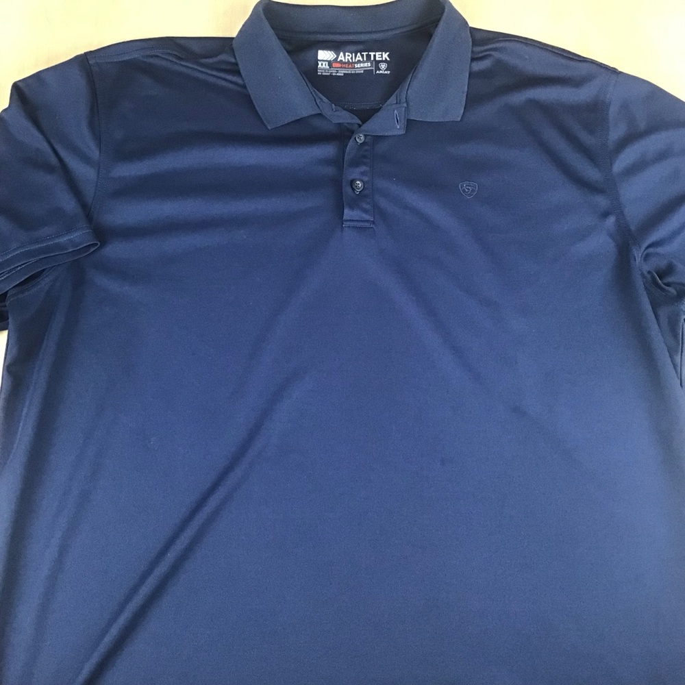 Ariat Tek Heat Series Mens XXL Performance Golf Polo Shirt Stretch Navy Blue